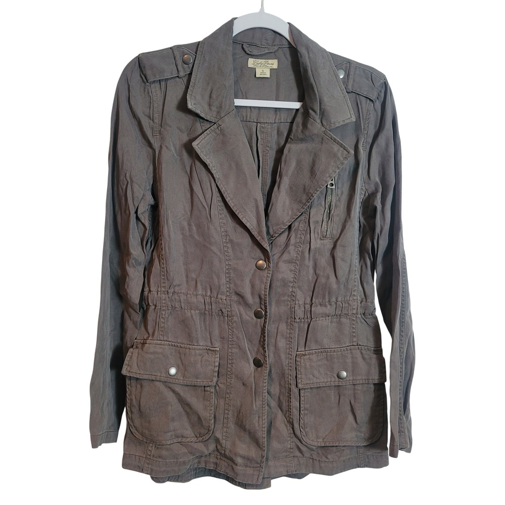 Lucky Brand Womens Grey Tencel Utility Jacket Military Safari Coat Size Small